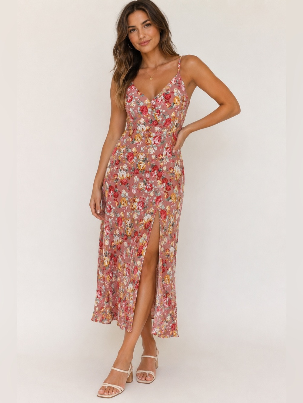 Lulus Floral Wrap Front Midi Dress with Side Slit | Size Small - Picture 1 of 7